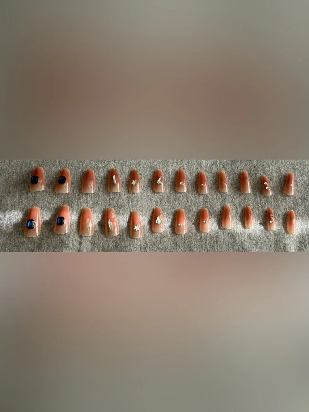 Nude Pink Press-On Nails Set with Rhinestone Accents